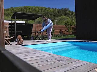 Neighbor spies on my morning yoga by the pool and joins me!
