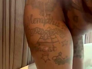 Sucking dick in Las Vegas turns into sloppy gagging blowjob with big black cock and ebony amateur spitting everywhere.