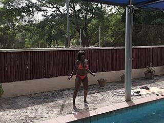 Hey, check out Flower getting her wet ebony pussy eaten by the pool in this sensual couple session.