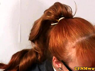 I watch these female pervs undress the model in CFNM threesome leading to cumshot explosion on British milfs!