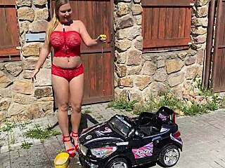 i'm a busty milf magician lenushka doll and i squirt hard while fingering my curvy body in the car with heels on