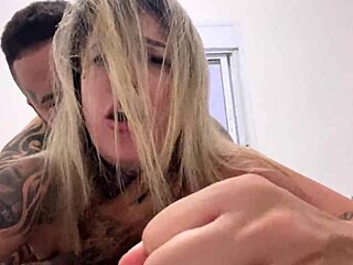 amateur tanned girl with small tits spreads wet pussy on bed moaning as huge cock throbs inside until creampie orgasm