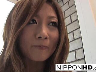 Asian teen uses remote vibrator before giving blowjob and fucking.