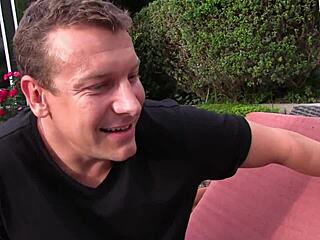 Oh yeah, check out this sexy whore with big tits sucking cock right by the pool