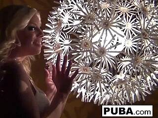 Blonde babe teases and masturbates solo in retro style