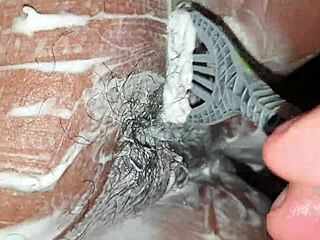 Shaving my fat shaved pussy boldly