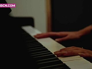 Blonde beauty chubby russian girl plays piano and drinks leading to intense solo masturbation orgasm with big boobs.