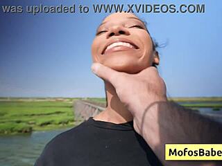 Sexy Ebony Teen Rubs Clit and Shows Natural Big Boobs While Masturbating in Car