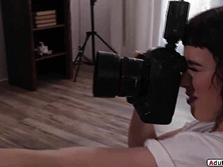 busty photographer strapon fucking brunette model