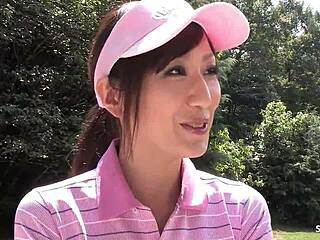 Oh my god, watch this skinny japanese teen 18+ giving an uncensored risky public blowjob to older guy at golf lesson!