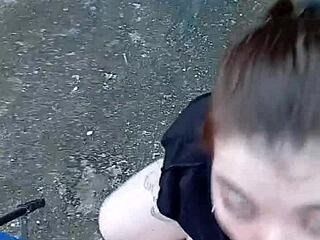 Blonde twink gives blowjob and takes bareback cock in outdoor garden domination