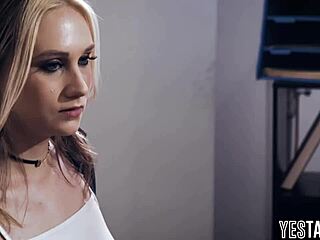 Horny mature teachers double penetrate teen 18+ student with big cocks in classroom