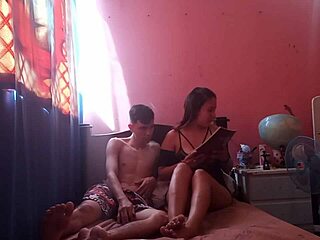 Brunette Latina asks for homework help then gets face cum in homemade roleplay.