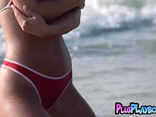 Hey, check out all natural joelina posing sexy on the beach, that teen strips to expose her hot body