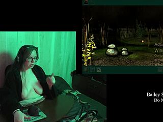 Naked brunette BBW with big natural tits haunts castle in game playthrough