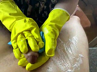 Stepmom washed my cock until I came hard in the kitchen.