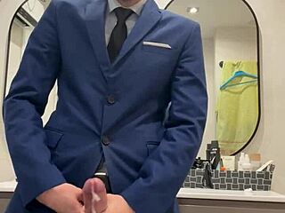 Hot Daddy Jerking Off Monster Cock in Public Toilet