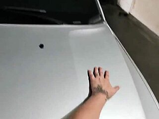 Pov style, curvy wife gets sneaky big cock fuck in car and garage quietly.