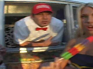 Black-haired beauty rides big cock outdoors for intense solo masturbation thrill