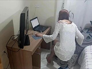 Hey, check out this redhead in uniform getting naughty with the maintenance guy on hidden camera while alone at home