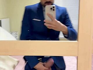 Hot Daddy Jerking Off Monster Cock in Public Toilet