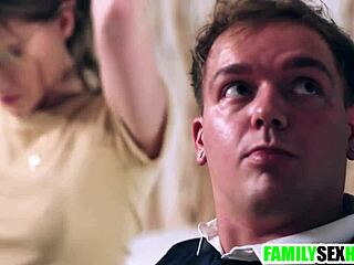 Blonde milf guides young couple in group sex session