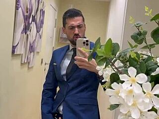 Hot Daddy Jerking Off Monster Cock in Public Toilet