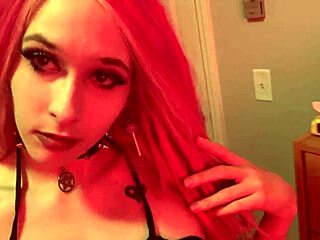 Hot goth girl teases in lingerie for Halloween strip