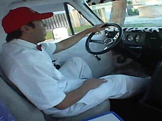 Black-haired beauty rides big cock outdoors for intense solo masturbation thrill