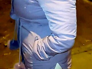 i spotted this mature blonde milf with a huge ass in red thong on the street, flashed her and convinced her to hook up outdoors