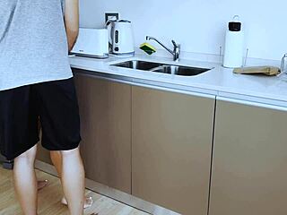 Oh My God, Horny Roommate Pounds Teen Slut's Big Ass Doggystyle in Kitchen Licking and Fucking Hard!