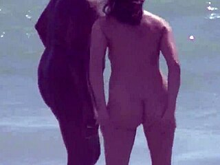 amateur milf enjoys interracial sex on caribbean nude beach while husband films voyeurs watch