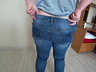 Amateur milf in white panties shakes big butt while girlfriend fucks her doggystyle with strapon