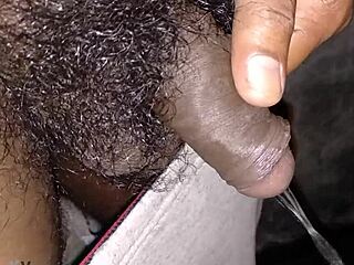 Intense pissing action in Indian bathroom with massive black cock leading to explosive creampie!