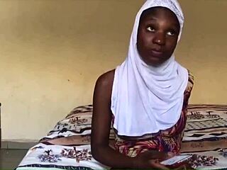 an ebony black teen 18+ with big natural tits gets roughly fucked by a european guy until he fills her pussy with creampie in this intense titty fuck session