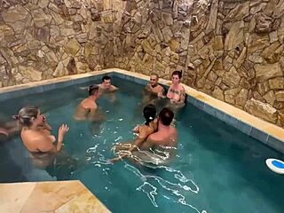 I feel the rush from anal orgy with friends licking wet pussy at motel pool party