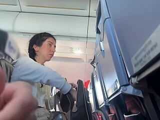 brunette teen with pigtails gives public handjob to huge cock in airplane leading to quick cumshot pov