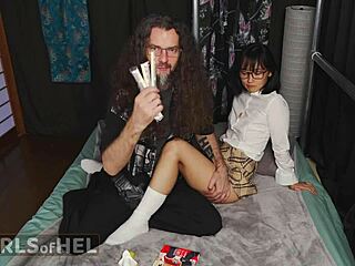 Zaya ofhel experiences intense shibari foreplay in her asian japanese uniform, tied up with ropes and fucked hard using a banana for bdsm orgasm.