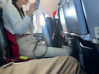 brunette teen with pigtails gives public handjob to huge cock in airplane leading to quick cumshot pov