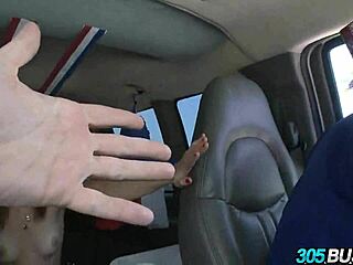 redhead amateur babe delila darling gets public outdoor fuck for cash in humiliating bus scene.