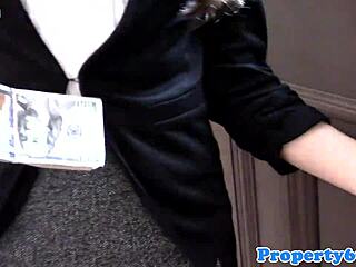 Seductive lingerie-clad realtor slowly strips in the office, teasing with stockings and a ripped outfit to seal the deal in immersive POV reality.