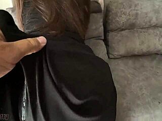 busty curvy brunette in stockings shakes her big ass