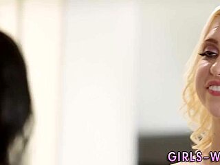 Watch this angelic petite teen get tasted in hot lesbian threesome action!