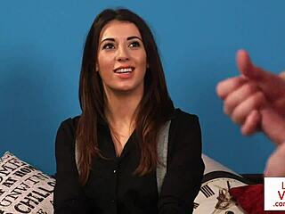 in a glamorous living room, a british brunette in stockings and skirt humiliates a guy with cfnm instructions from the sofa