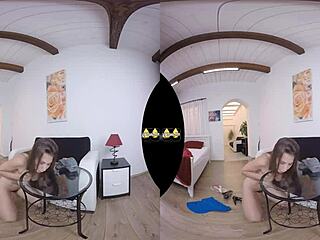 virtualpee features busty model enjoying playful moments with golden effects and heels