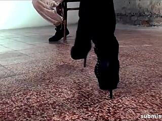 Big cock gets wanked by bound babe until cumshot