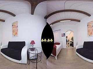 virtualpee features busty model enjoying playful moments with golden effects and heels