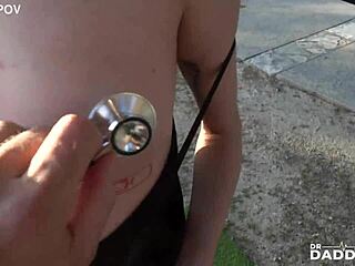 Skinny lana small enjoys outdoor garden adventure with natural steamy finish