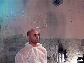 Big cock gets wanked by bound babe until cumshot