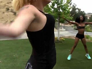 Yoga lesbians dive into intense groupsex orgy with wet pussy licking and moaning